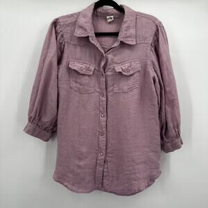 Ivy Jane Shirt Womens Medium Linen Button Up Long Sleeve Western Blouse Top